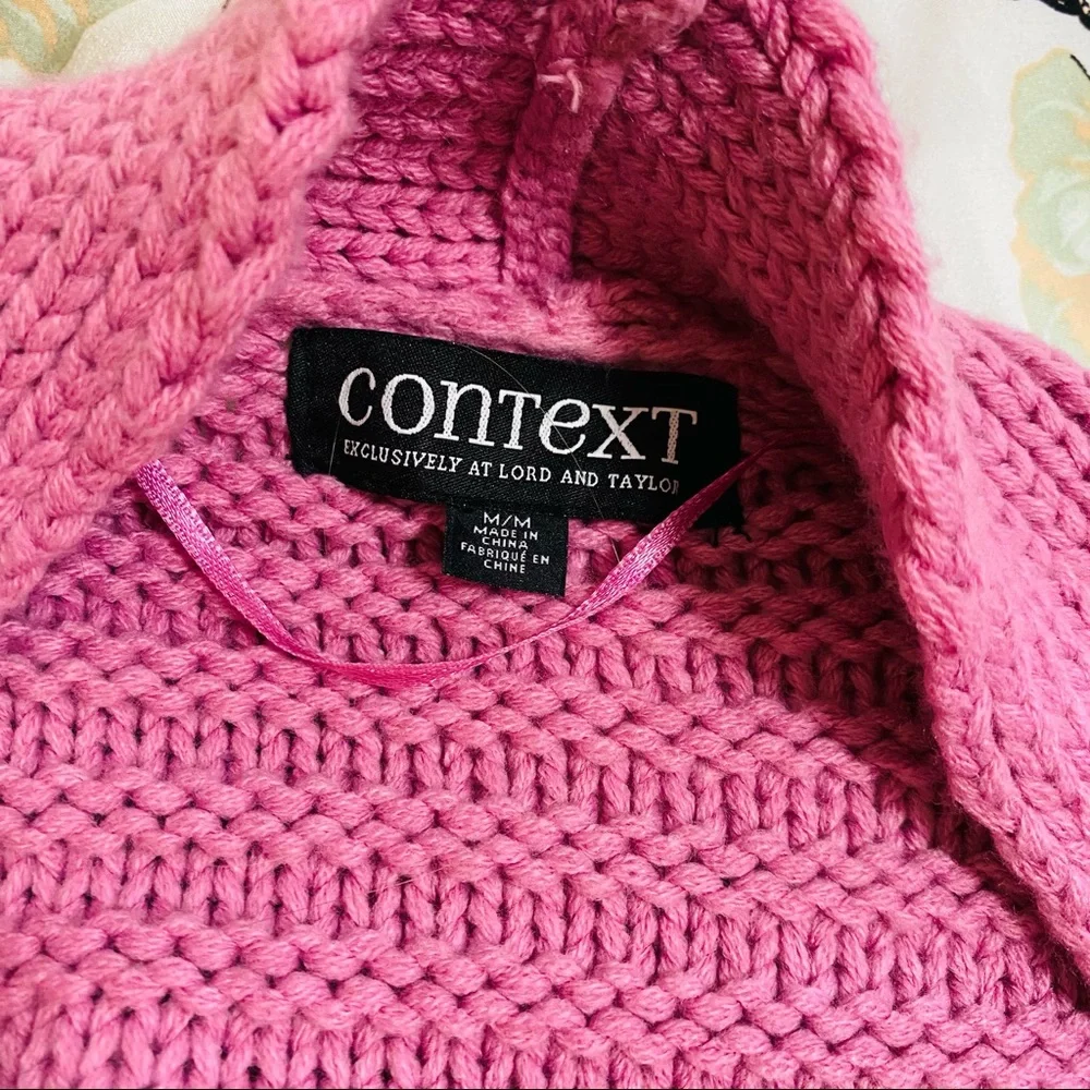 CONTEXT Ribbed Open Front Oversized Chunky Pink Cardigan Size Medium - Picture 5 of 10